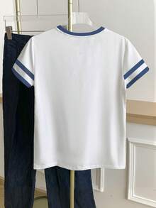 Resyla Áo thun nữ tay ngắn cổ tròn họa tiết trái tim giả ngọc trai nhiều màu - trắng - Xem 2