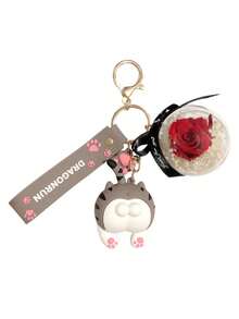 2 PCS Cat Butt Keychain With Preserved Flower Resin Charm Funny Couple Gift Prank Bag Charm Cute Animal Design For Best Friends Matching Accessory Viral - Multicolor - View 5