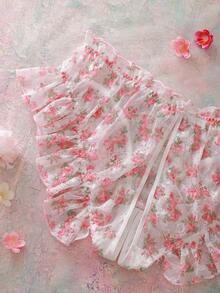 FloralLove Plus Size Women Lace Floral Ruffle Trim Sexy Lingerie - Pink - View 7