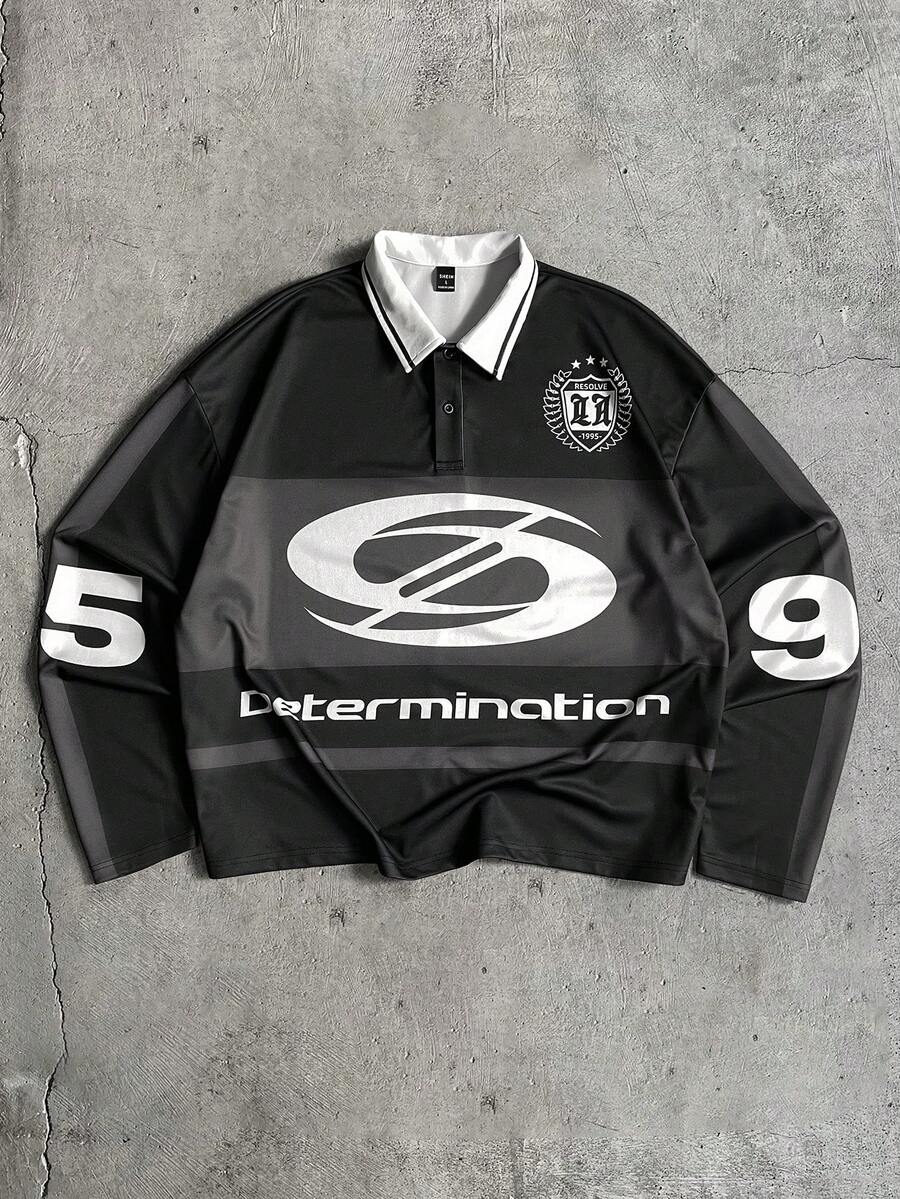 Men's AXEPEAK Casual Fashion Street Polo Shirt - Black - View 1