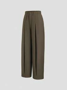 SHEIN TRNDY Damen Vintage elegante plissierte Design Lässig Hose, geeignet für Herbst/Winter - Armeegrün - Übersicht 5