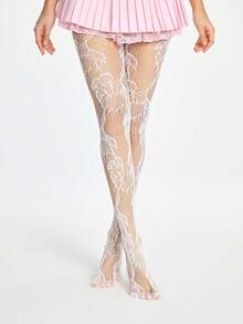 ROMWE Goth 纯色渔网袜 - 白色 - 查看 1