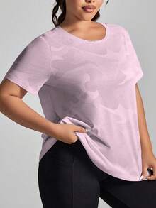 Easithlete Plus Size Solid Color Breathable Crew Neck Short Sleeve Athletic T-Shirt - Pink - View 7