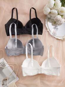 DesireSculpt 3pcs/Set Women's Plus Size Solid Color Lace Trim Underwire Bras - Multicolor - View 2