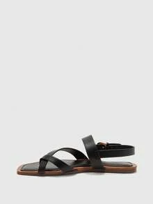 CUCCOO BIZCHIC Women's Shoes Buckle Cross Design Daily Versatile Fashion Flat Sandals Summer Shoes - Black - View 9