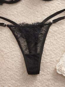 Charlaine Ögonfrans Spets Bygel BH & Trosor Sexiga Underkläder Set - Svart - Visa 4