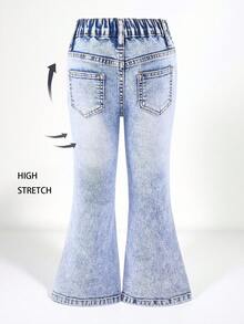 SHEIN Explorewe Young Girl Faded Blue Bell-Bottom Casual Jeans, Comfortable And Versatile For Daily Wear, Autumn/Winter - Light Wash - View 2