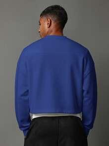 SUMWON Cropped Crew Neck Pullover Sweatshirt With State Of The Art LA Text Print For Casual Streetwear Layering Style Plain - Royal Blue - View 3