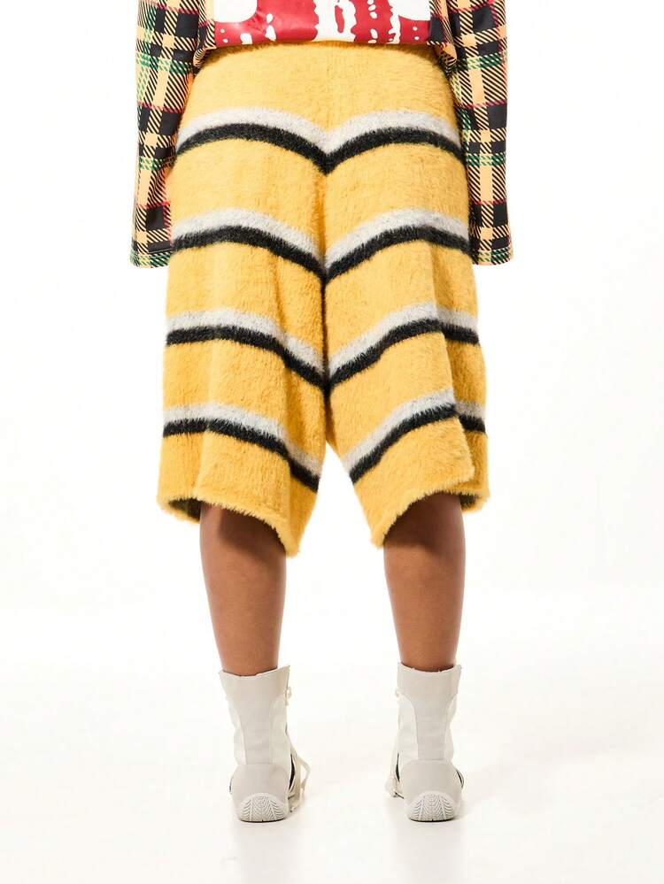 SUMWON WOMEN Fuzzy Striped Knit Shorts With Drawstring