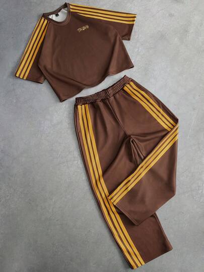 PAVTROS 男士街头风畅销六条纹拼接撞色T恤套装，适合音乐节、夜店、酒吧等场合，也可作为男友/老公礼物或周年纪念礼物。