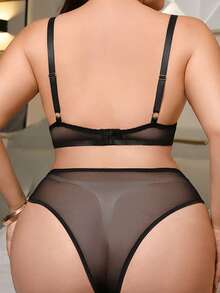 2 Stücke Große Größen Spitze Kontrast Mesh bügellos Sexy Wäsche Set - Verschiedenfarbig - Übersicht 2
