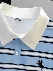 Manfinity Joysei Men's Blue Fresh Striped Polo Shirt, New Collegiate Style - Blue - View 4