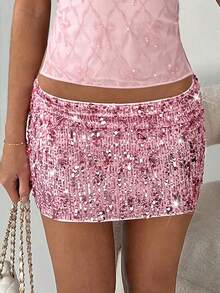 TRNVIE Chân váy ngắn ôm sát đính sequin thời trang - Hồng - Xem 6