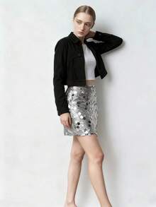 MOTF PREMIUM 女士时尚亮片装饰迷你裙 - 銀色 - 查看 3