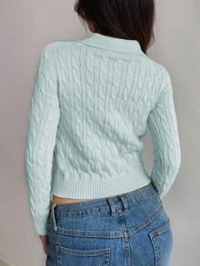 SHEIN Unity 女士休闲抽绳长袖针织衫，浅黄色，秋冬款 - 薄荷藍 - 查看 2