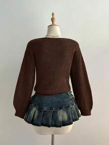 Flirla Women's Casual National Flag Pattern Jacquard Knit Sweater, Autumn/Winter - Coffee Brown - View 2