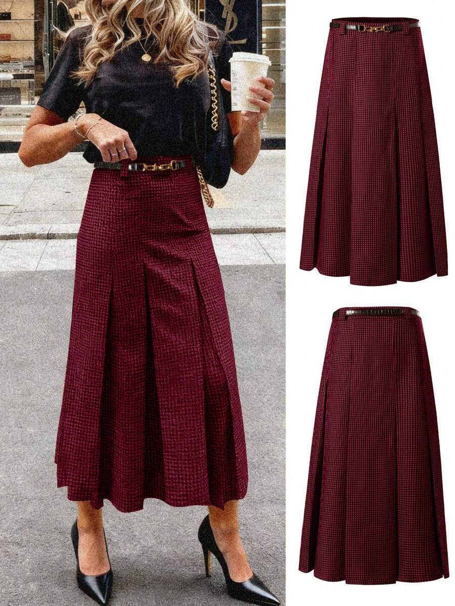 EMERY ROSE 复古格子中长裙，秋季女装 - 紅色 - 查看 1