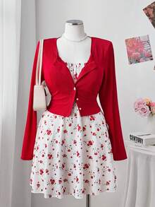 Sweetra 两件套：纯色外套和碎花A字连衣裙，时尚套装 - 彩色 - 查看 8