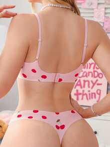 PetitDoll 女士樱桃印花舒适透气可爱风内衣套装 - 彩色 - 查看 2