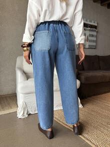 EMERY ROSE Mature Denim Women's Drawstring Waist Pocket Tapered Casual Versatile Jeans,Valentine's Day - Blue - View 4