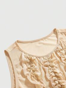 ROMWE Fairycore Top de mujer con volantes de encaje floral vintage patchwork - Caqui - Ver 2