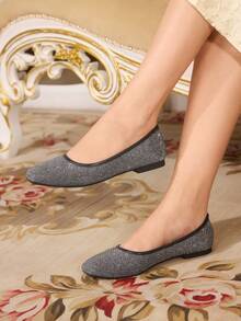 CUCCOO TILAWA Women's Fashionable & Elegant Rhinestone Embellished Flats, Suitable For Commuting Valentine's Day - Grey - View 3