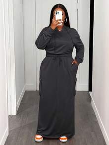 Slaydiva Bộ đồ 2 mảnh màu cam tay dài và chân váy túi hộp size lớn, hàng mới về mùa Thu/Đông, thích hợp cho các lễ hội âm nhạc, lễ Phục Sinh, tiệc sinh nhật, đi nghỉ mát, du lịch biển, tắm nắng. - Màu xám đen - Xem 7