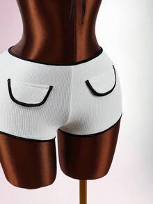 Amplova 2026新款低胸黑白撞色露脐上衣和迷你短裤套装，修身款 - 黑與白 - 查看 6