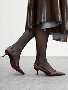 CUCCOO BIZCHIC 酒红色尖头细高跟鞋，时尚简约，通勤百搭，适合办公室女士穿着，后跟系带露跟设计 - 酒紅色 - 查看 3