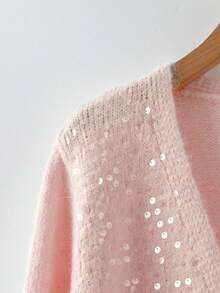 GlowEve CURVE Soft & Shiny Sequin V-Neck Cardigan, Cozy & Stylish For Autumn/Winter - Pink - View 5