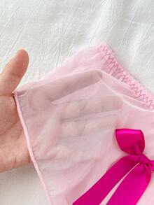 PetitDoll 3pcs/Set Mesh & Contrast Lace Outfit - Pink - View 10