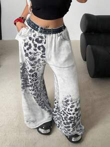 POPSWAY Quần denim họa tiết da báo cỡ lớn cho nữ thường ngày - Nhiều màu - Xem 1
