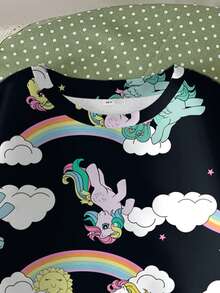 My Little Pony X SHEIN Tween Girl Casual Horse Print Crew Neck Sweatshirt, Autumn - White - View 3