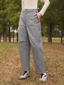 SHEIN Comfy Note 女士休闲纯色户外徒步裤 - 灰色 - 查看 2