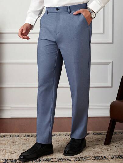 Core Aspect بنطلون رجالي كاجوال ذو قصة مستقيمة بلون أحادي (قطع غير منتظم)