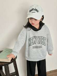 Zikori Little Byeori Young Girl Casual Vintage Letter Print Color Block Sweatshirt - Grey - View 3