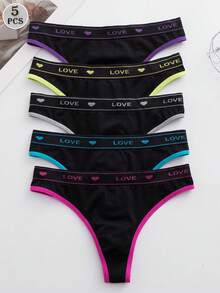 Eraneu 5条/套 爱心❤ 无痕浪漫丁字裤，舒适内裤 - 彩色 - 查看 5