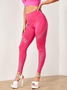 Menodora SHEIN Sport Menodora SHEIN Sport 女士纯色简约日常打底裤 - 玫紅色 - 查看 5