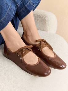 Rosivie 女士新款黑色圆头平底鞋，弹力皮革时尚芭蕾平底鞋，舒适防滑外底，适合户外、日常通勤、春夏季 - 鏽棕色 - 查看 7