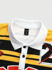 ROMWE MEN Men's Letter Print Polo Collar Long Sleeve T-Shirt And Drawstring Waist Long Pants Sports Outfit - Multicolor - View 8