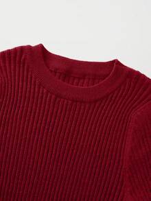 Franclia Neues Herbst/Winter sexy anliegendes Rundausschnitt Trompetenärmel elegantes lässiges Strickkleid für Frauen - Rot - Übersicht 4