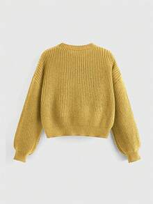 ROMWE Hippie Women's Animal Embroidery Crew Neck Casual Versatile Long Sleeve Pullover Sweater - Yellow - View 2