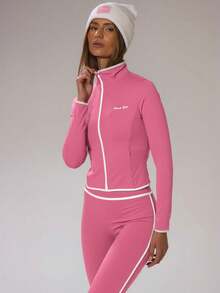 Musera Sport 运动撞色滚边高腰紧身裤，仅限冬季运动服，适合运动、健身房锻炼、滑雪、野雪等场合。 - 玫紅色 - 查看 4