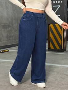 Flexra Plus Size Women Elastic Casual Straight Leg Jeans - Dark Wash - View 5