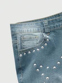 ROMWE MEN Street Life Spring/Summer Casual Graphic Men'S Pocketed Star Rhinestone Embellished Flared Jeans - Medium Wash - View 3