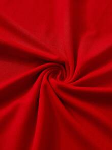 SHEIN Franclia 女士优雅修身纯色T恤，适合情人节和新年穿着；女士中国风时尚百搭派对长款红色立领纽扣T恤，夏季T恤，情人节、狂欢节服装、婚礼宾客休闲上衣，优雅闪亮上衣 - 紅色 - 查看 5