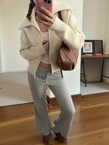 CovetEZ Solid Color Drawstring Twist Flare Leg Casual Versatile Knit Women Pants