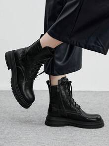 CUCCOO BIZCHIC 女士时尚百搭系带踝靴 - 黑色 - 查看 5