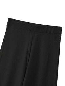 EMERY ROSE 女士优雅宽松长袖系腰针织衫裤套装，大码，适合外出、派对、婚礼宾客等场合，秋冬季 - 黑色 - 查看 4