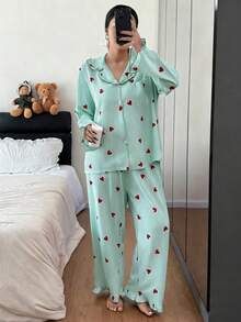 Dream Adore Bộ đồ ngủ họa tiết trái tim sọc cổ nấm cỡ lớn dành cho nữ - Nhiều màu - Xem 7